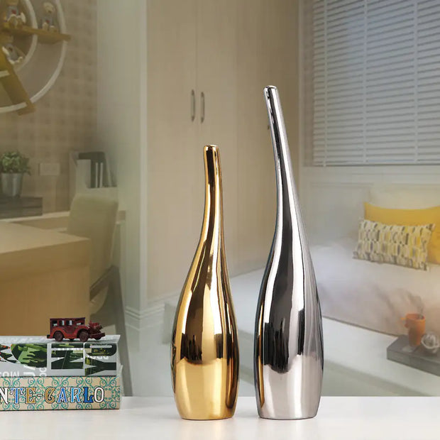 Nordic Gold Plating Ceramic Vases Model Decor